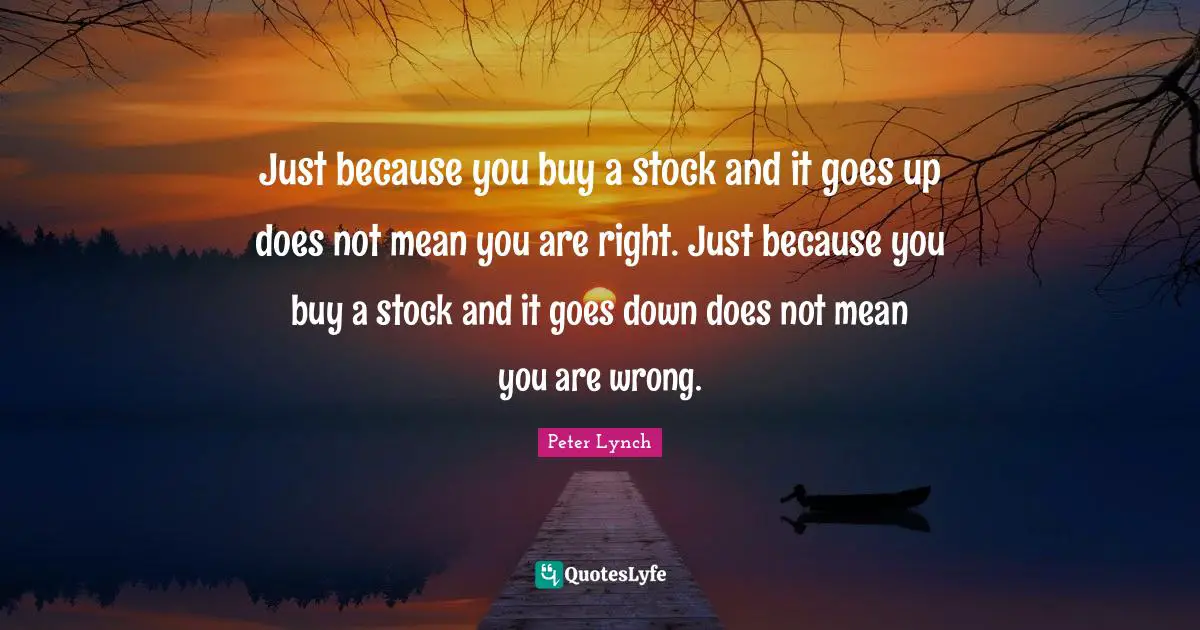 Just because you buy a stock and it goes up does not mean you are right. Just because you buy a stock and it goes down does not mean you are wrong.