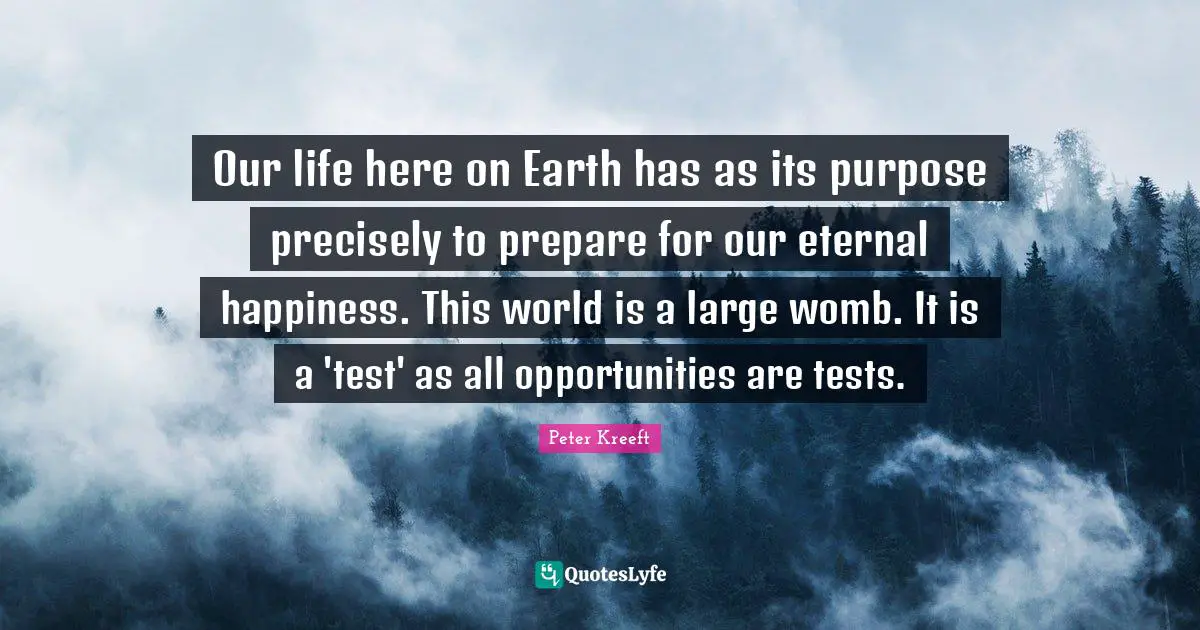 Our life here on Earth has as its purpose precisely to prepare for our eternal happiness. This world is a large womb. It is a 'test' as all opportunities are tests.