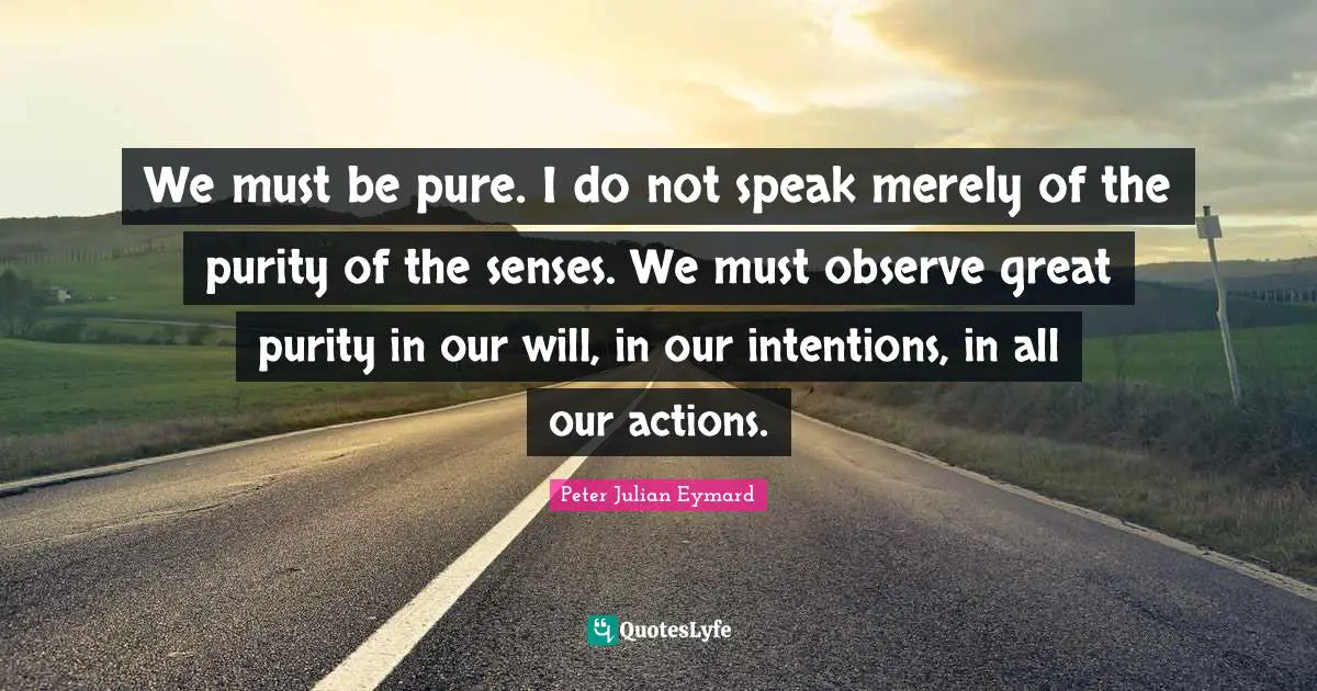 We must be pure. I do not speak merely of the purity of the senses. We must observe great purity in our will, in our intentions, in all our actions.