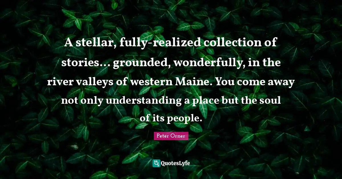 A stellar, fully-realized collection of stories... grounded, wonderfully, in the river valleys of western Maine. You come away not only understanding a place but the soul of its people.