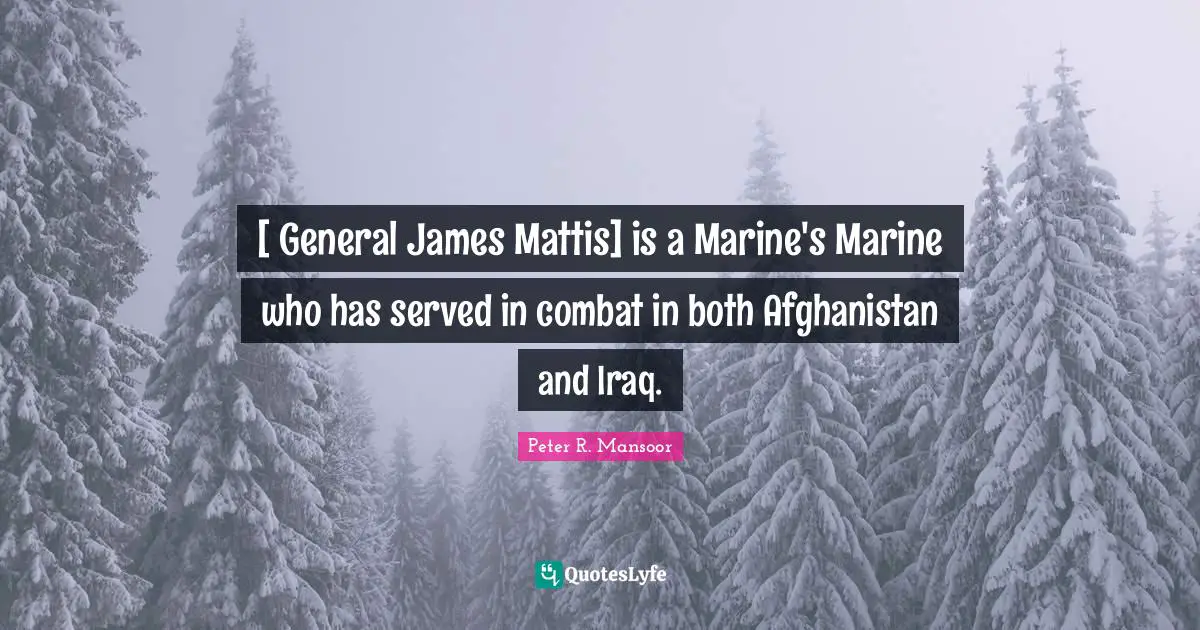 [ General James Mattis] is a Marine's Marine who has served in combat in both Afghanistan and Iraq.