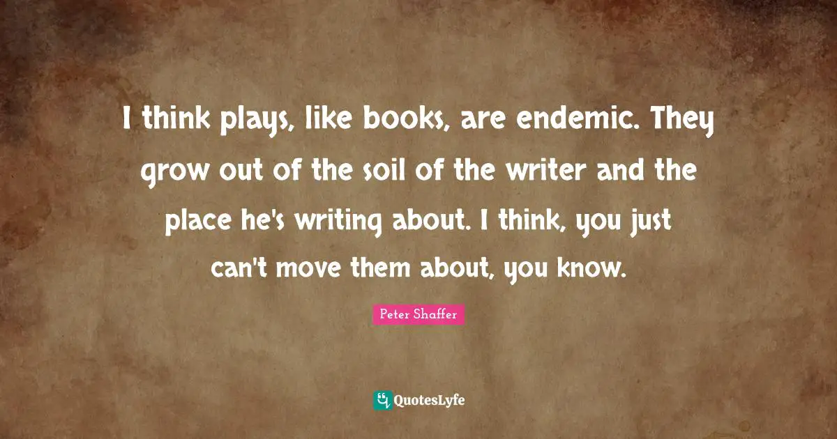 I think plays, like books, are endemic. They grow out of the soil of the writer and the place he's writing about. I think, you just can't move them about, you know.