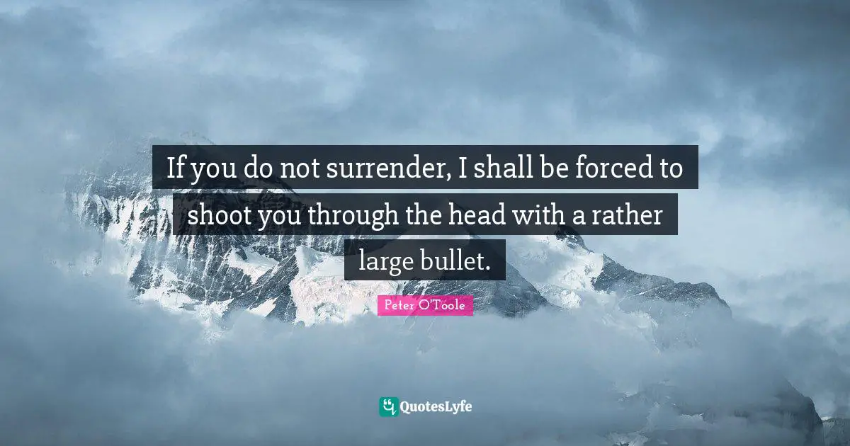 If you do not surrender, I shall be forced to shoot you through the head with a rather large bullet.