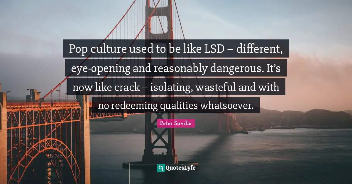 Used To Be Quotes: "Pop culture used to be like LSD – different, eye-opening and reasonably dangerous. It’s now like crack – isolating, wasteful and with no redeeming qualities whatsoever."
