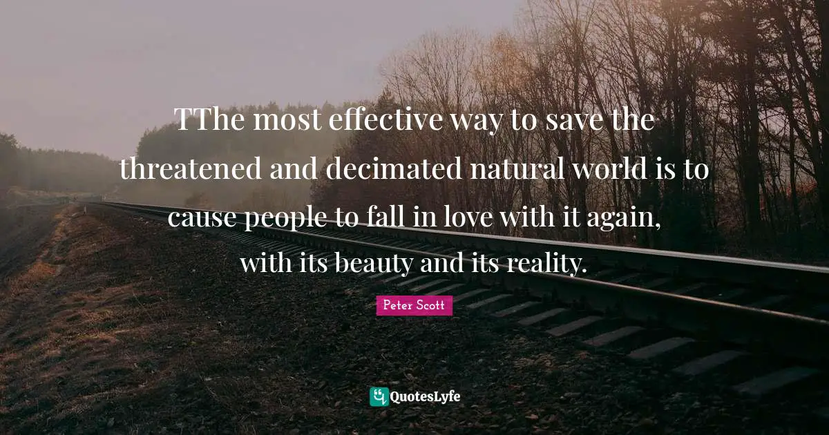 Peter Scott Quotes: "TThe most effective way to save the threatened and decimated natural world is to cause people to fall in love with it again, with its beauty and its reality."