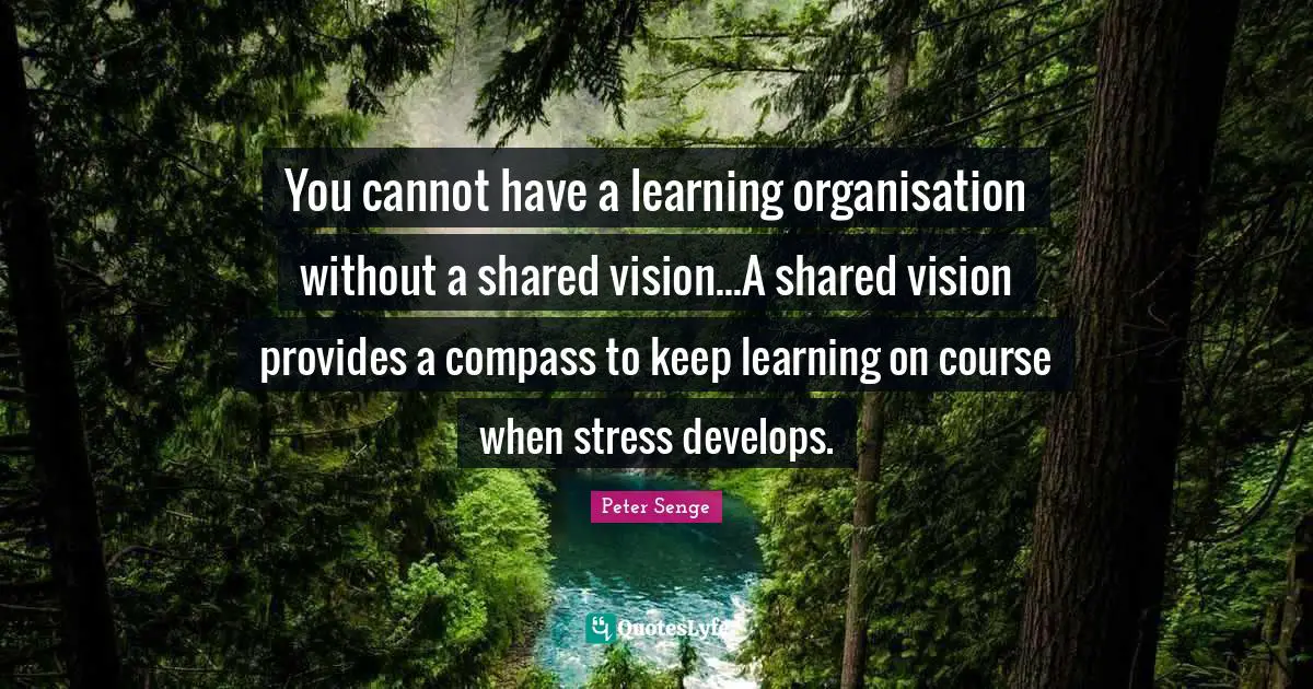 You cannot have a learning organisation without a shared vision...A shared vision provides a compass to keep learning on course when stress develops.