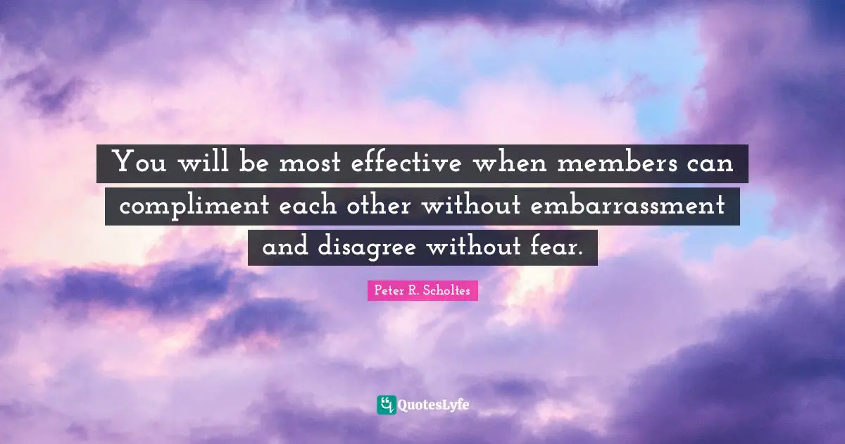 You will be most effective when members can compliment each other without embarrassment and disagree without fear.