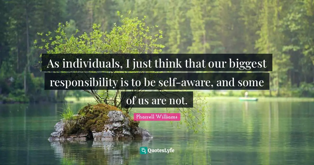 Pharrell Williams Quotes: "As individuals, I just think that our biggest responsibility is to be self-aware, and some of us are not."