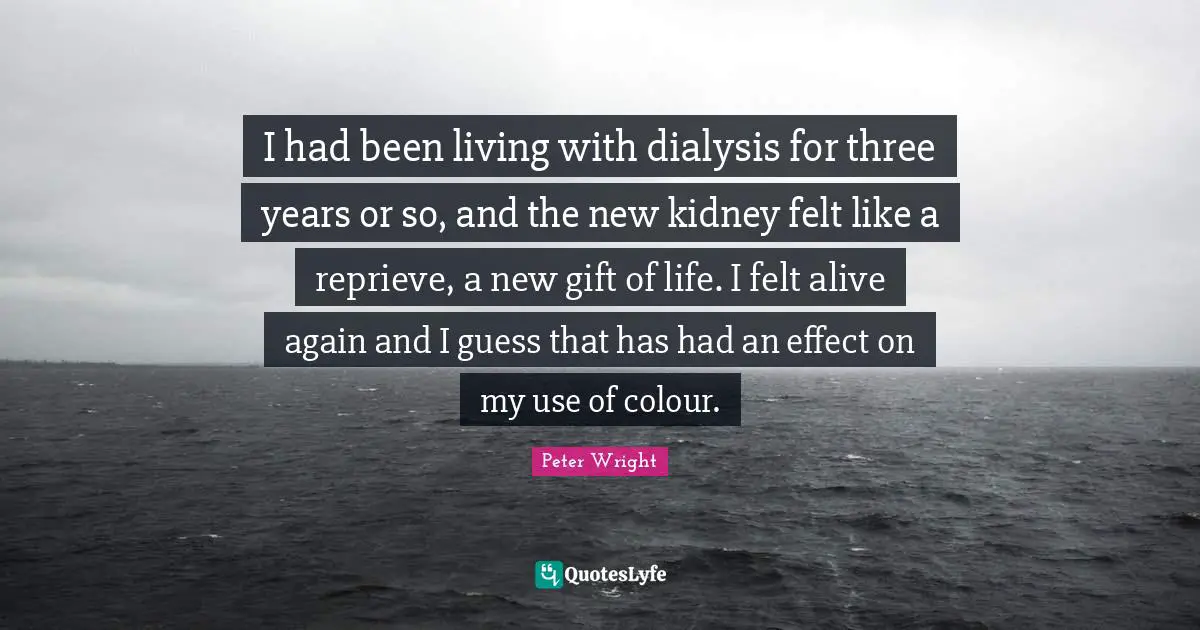 I had been living with dialysis for three years or so, and the new kidney felt like a reprieve, a new gift of life. I felt alive again and I guess that has had an effect on my use of colour.