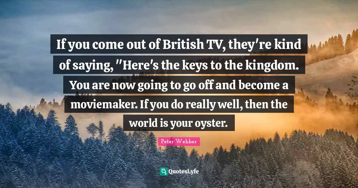 If you come out of British TV, they're kind of saying, "Here's the keys to the kingdom. You are now going to go off and become a moviemaker. If you do really well, then the world is your oyster.