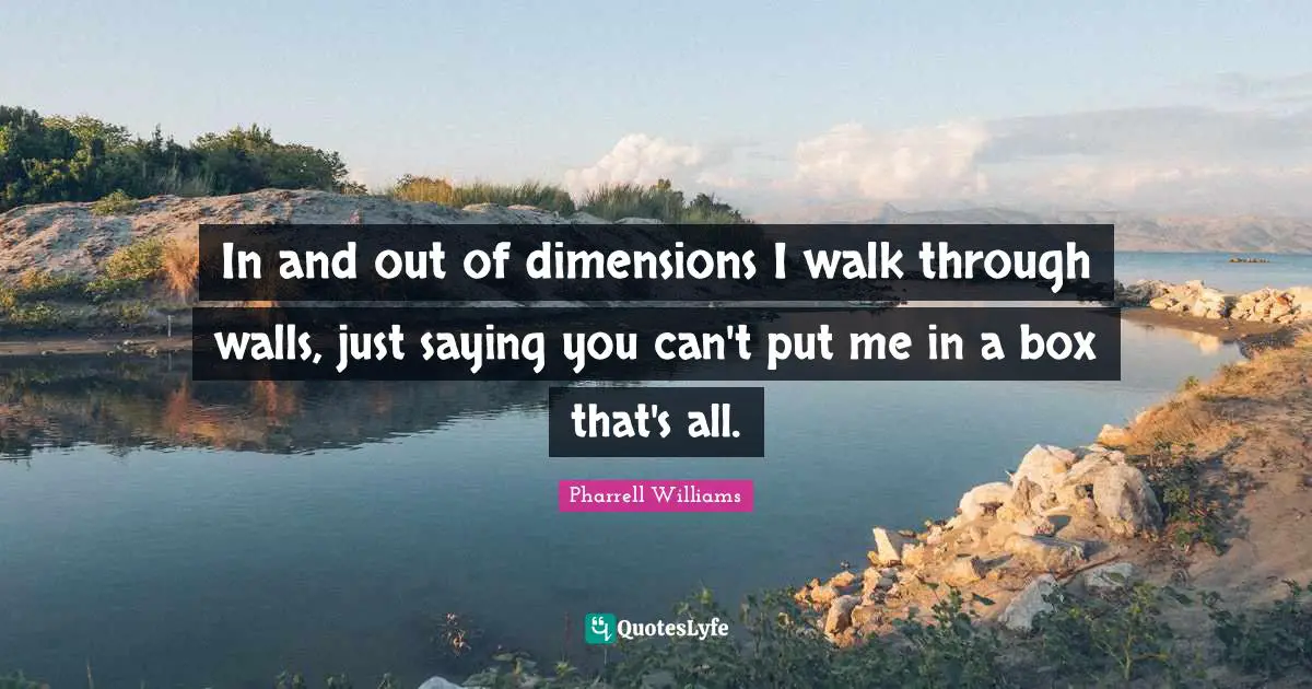 Pharrell Williams Quotes: "In and out of dimensions I walk through walls, just saying you can't put me in a box that's all."