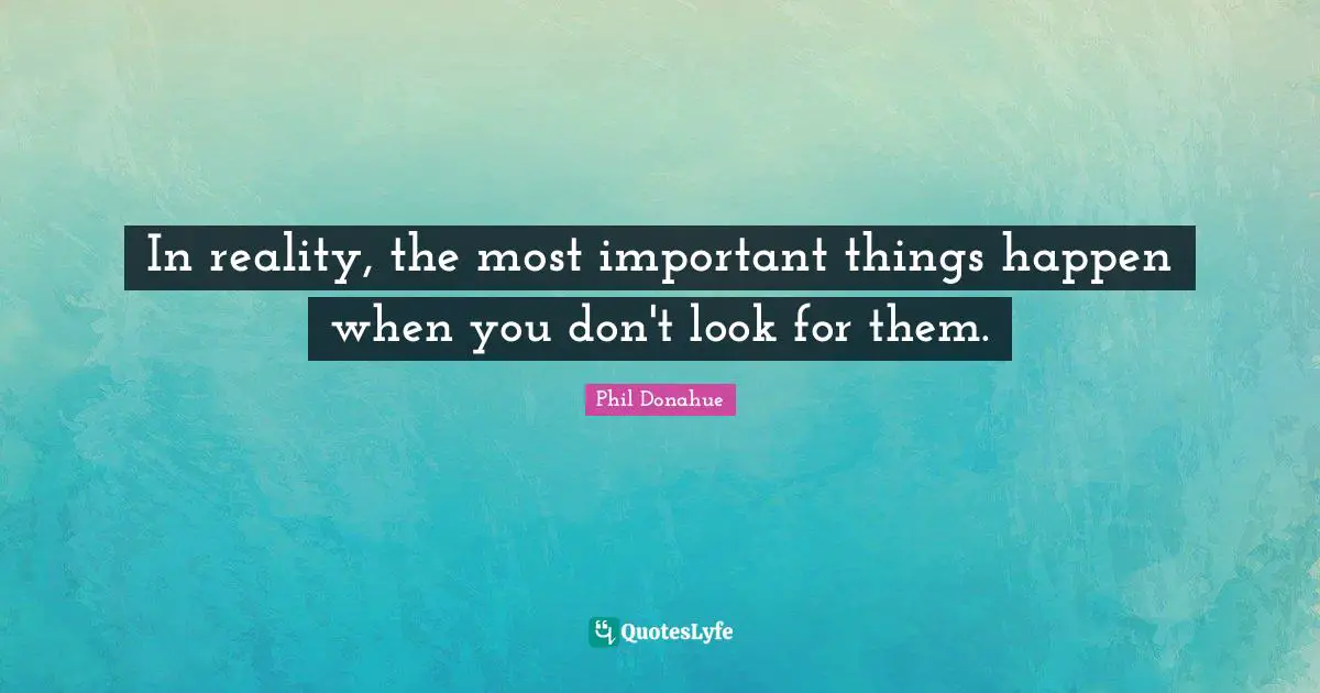 In reality, the most important things happen when you don't look for them.