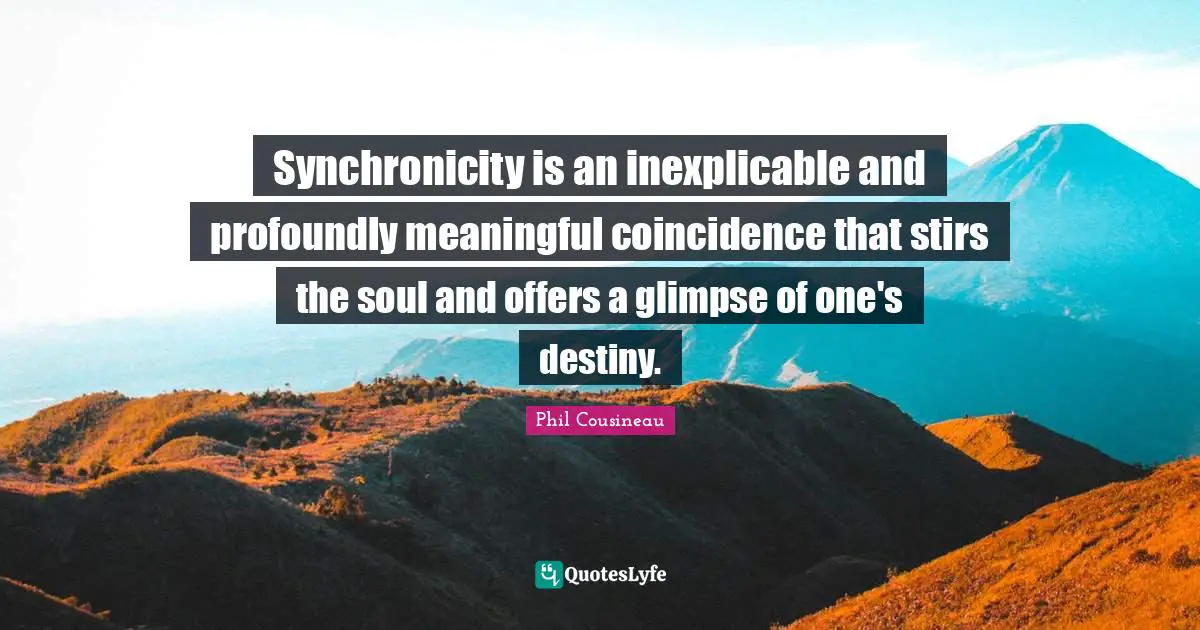 Synchronicity is an inexplicable and profoundly meaningful coincidence that stirs the soul and offers a glimpse of one's destiny.