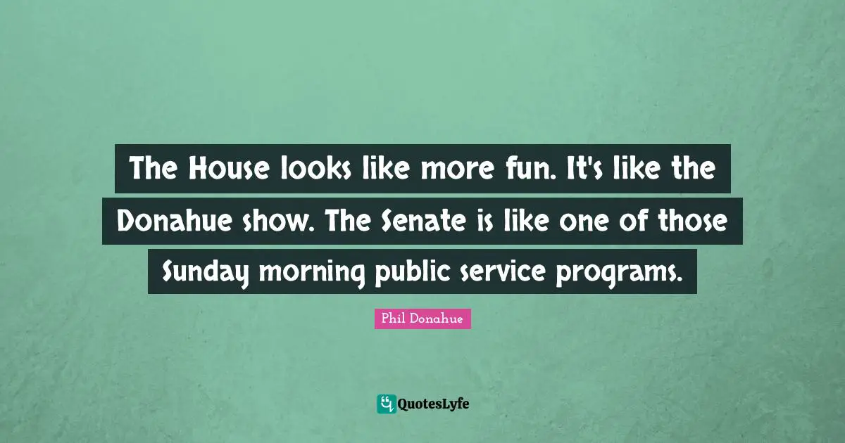 The House looks like more fun. It's like the Donahue show. The Senate is like one of those Sunday morning public service programs.