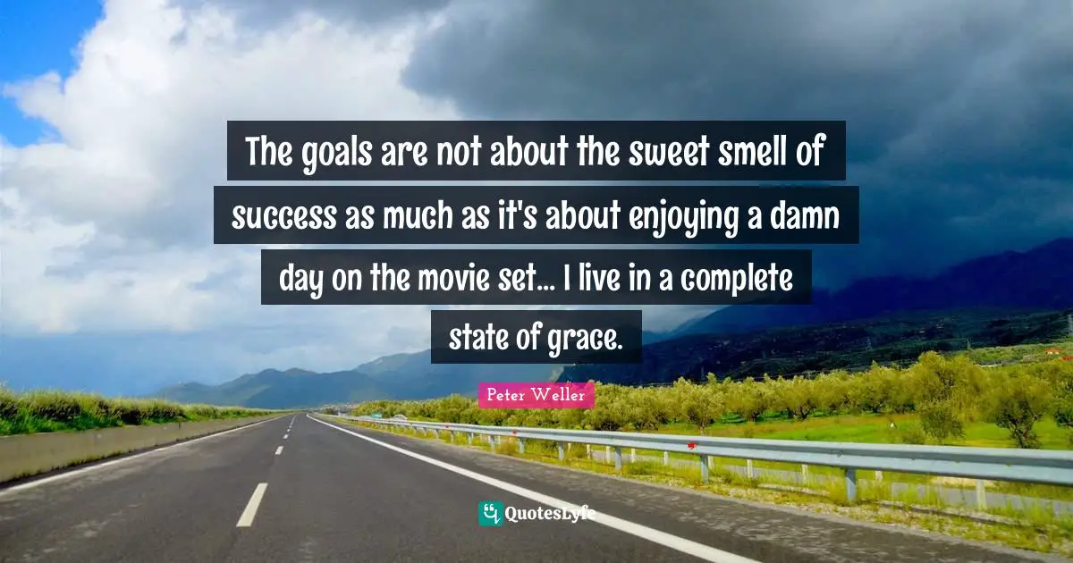 The goals are not about the sweet smell of success as much as it's about enjoying a damn day on the movie set... I live in a complete state of grace.