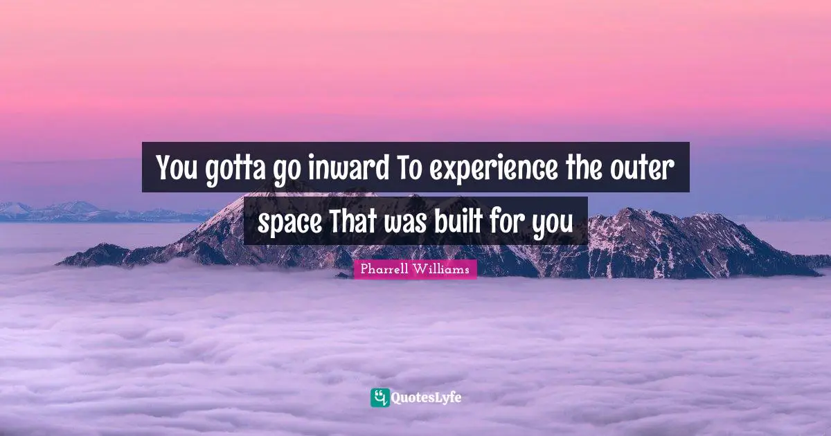 Pharrell Williams Quotes: "You gotta go inward To experience the outer space That was built for you"