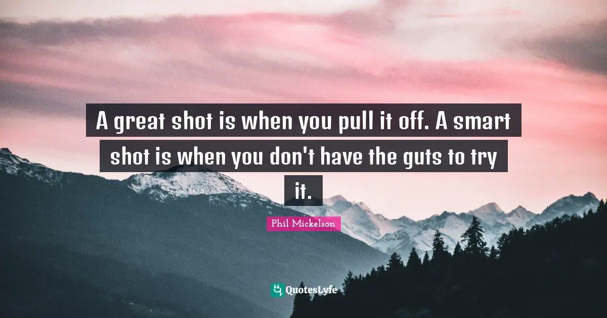 Guts Quotes: "A great shot is when you pull it off. A smart shot is when you don't have the guts to try it."