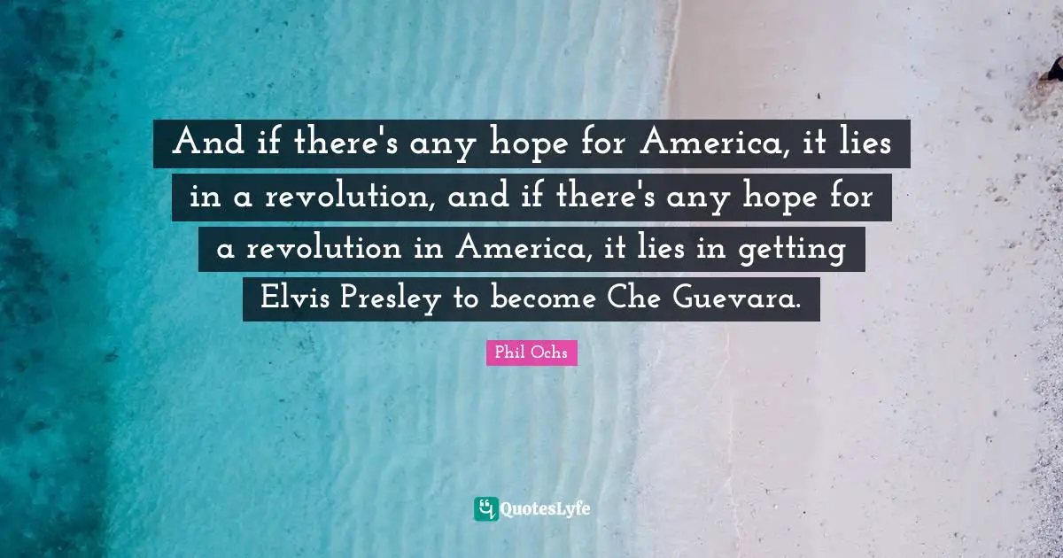 And if there's any hope for America, it lies in a revolution, and if there's any hope for a revolution in America, it lies in getting Elvis Presley to become Che Guevara.