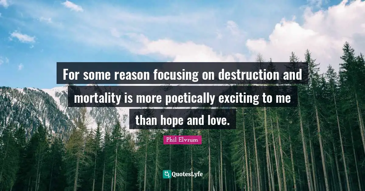 For some reason focusing on destruction and mortality is more poetically exciting to me than hope and love.
