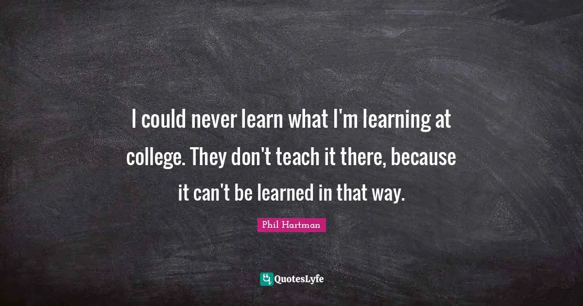 I could never learn what I'm learning at college. They don't teach it there, because it can't be learned in that way.