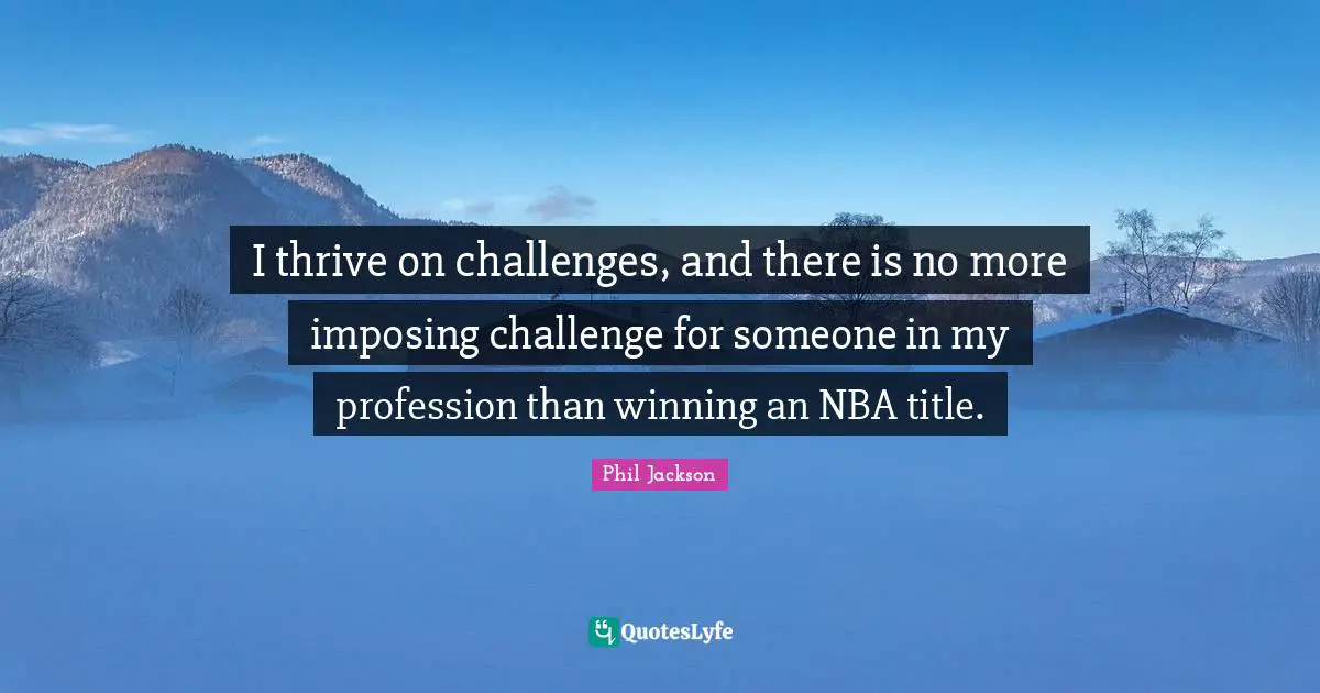 I thrive on challenges, and there is no more imposing challenge for someone in my profession than winning an NBA title.