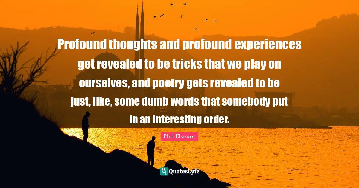 Profound thoughts and profound experiences get revealed to be tricks that we play on ourselves, and poetry gets revealed to be just, like, some dumb words that somebody put in an interesting order.