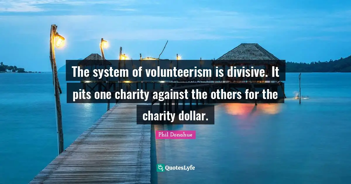 Volunteerism Quotes: "The system of volunteerism is divisive. It pits one charity against the others for the charity dollar."