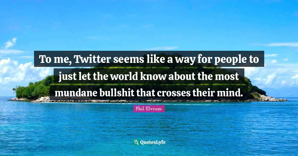 To me, Twitter seems like a way for people to just let the world know about the most mundane bullshit that crosses their mind.