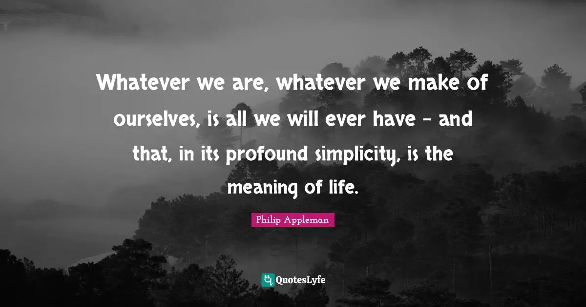 Whatever we are, whatever we make of ourselves, is all we will ever have - and that, in its profound simplicity, is the meaning of life.