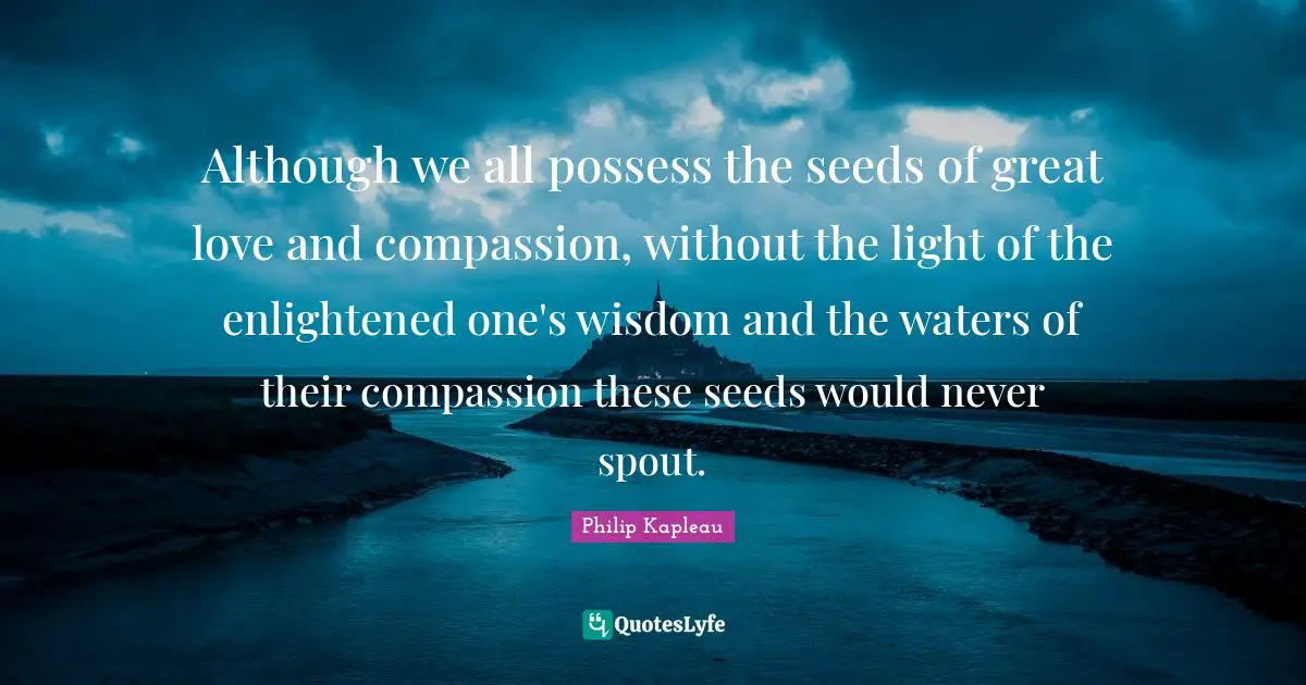 Great Love Quotes: "Although we all possess the seeds of great love and compassion, without the light of the enlightened one's wisdom and the waters of their compassion these seeds would never spout."