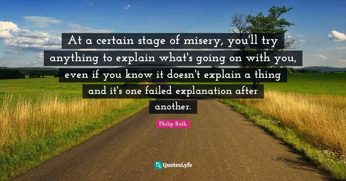 At a certain stage of misery, you'll try anything to explain what's going on with you, even if you know it doesn't explain a thing and it's one failed explanation after another.