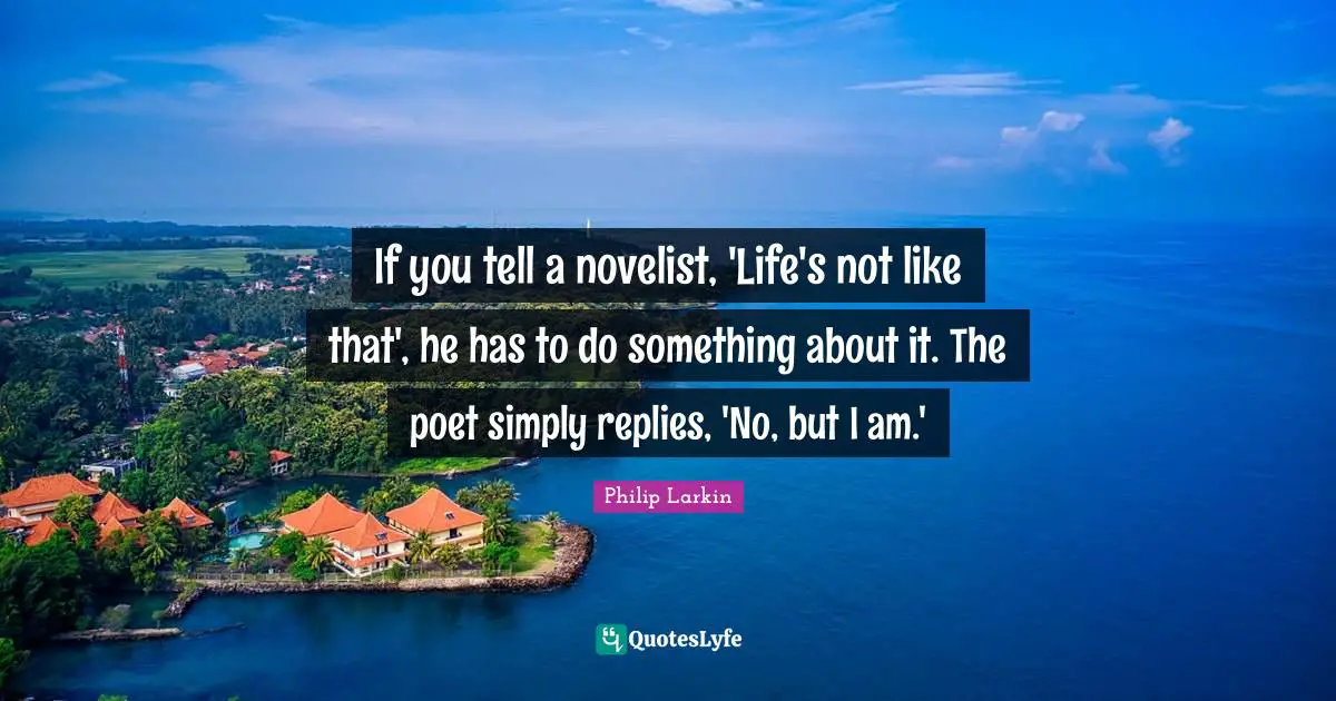 If you tell a novelist, 'Life's not like that', he has to do something about it. The poet simply replies, 'No, but I am.'