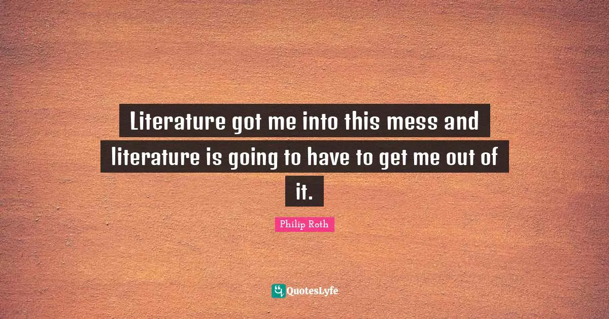 Literature got me into this mess and literature is going to have to get me out of it.
