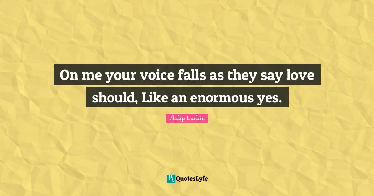On me your voice falls as they say love should, Like an enormous yes.