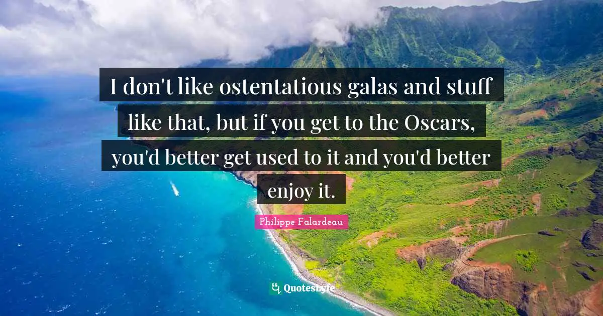 I don't like ostentatious galas and stuff like that, but if you get to the Oscars, you'd better get used to it and you'd better enjoy it.