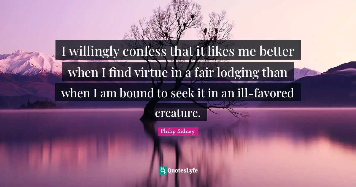 I willingly confess that it likes me better when I find virtue in a fair lodging than when I am bound to seek it in an ill-favored creature.