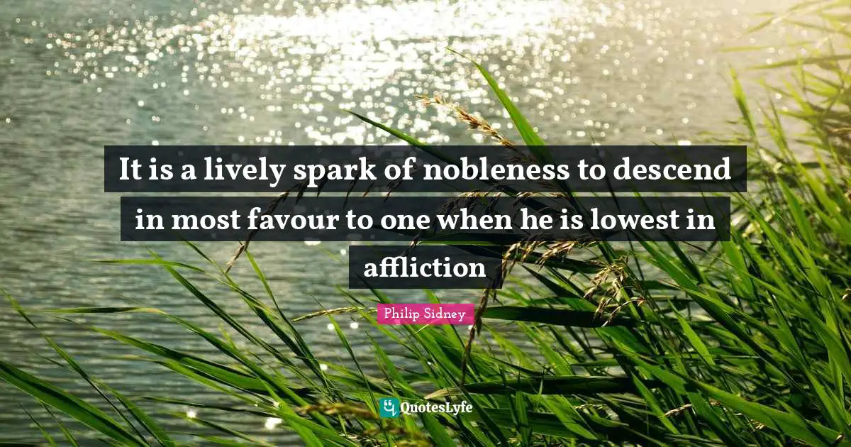 Philip Sidney Quotes: "It is a lively spark of nobleness to descend in most favour to one when he is lowest in affliction"