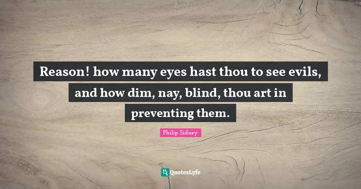 Reason! how many eyes hast thou to see evils, and how dim, nay, blind, thou art in preventing them.