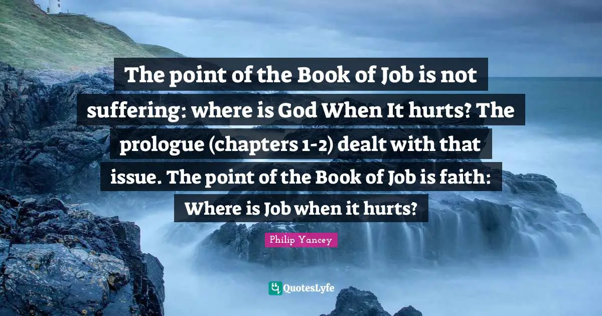 The point of the Book of Job is not suffering: where is God When It hurts? The prologue (chapters 1-2) dealt with that issue. The point of the Book of Job is faith: Where is Job when it hurts?