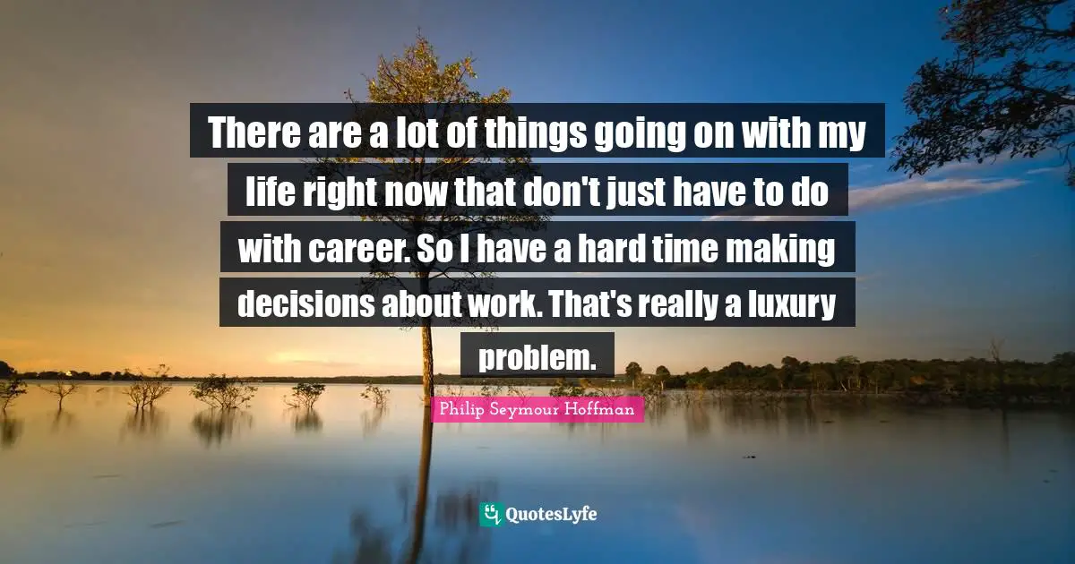 There are a lot of things going on with my life right now that don't just have to do with career. So I have a hard time making decisions about work. That's really a luxury problem.