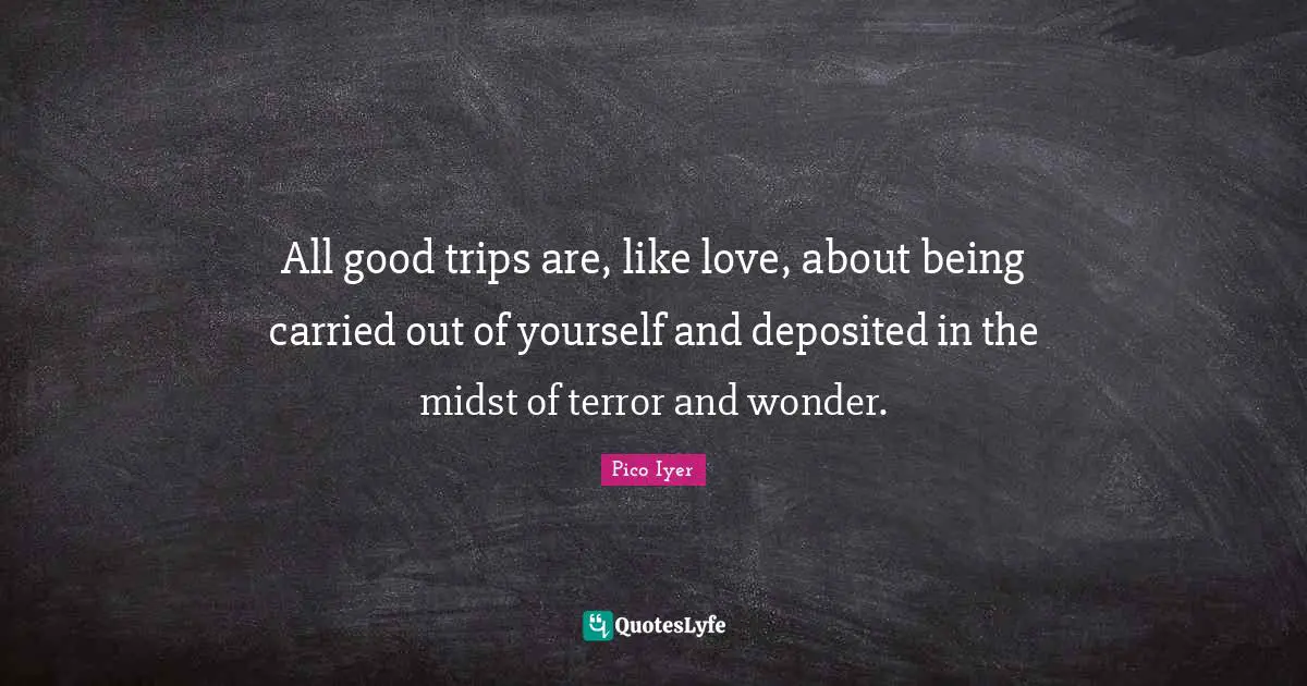 All good trips are, like love, about being carried out of yourself and deposited in the midst of terror and wonder.