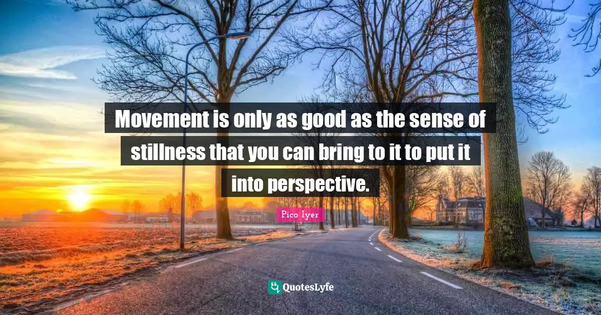 Movement is only as good as the sense of stillness that you can bring to it to put it into perspective.