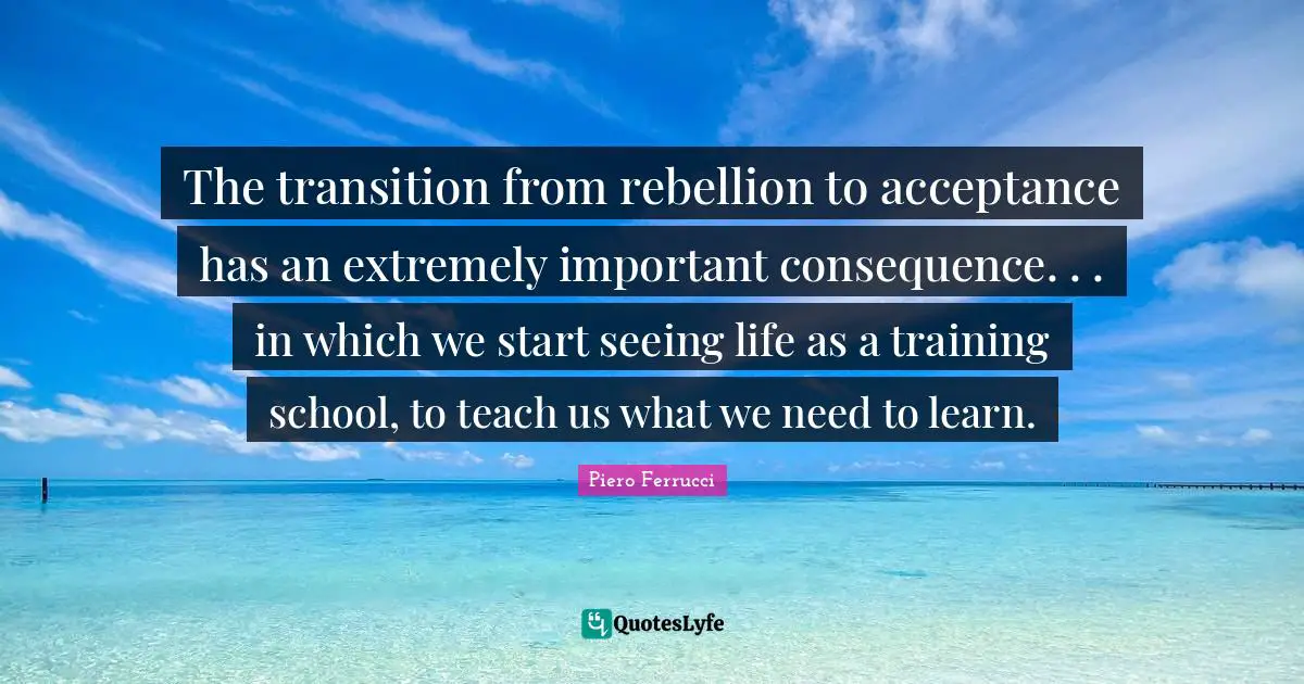 The transition from rebellion to acceptance has an extremely important consequence. . . in which we start seeing life as a training school, to teach us what we need to learn.