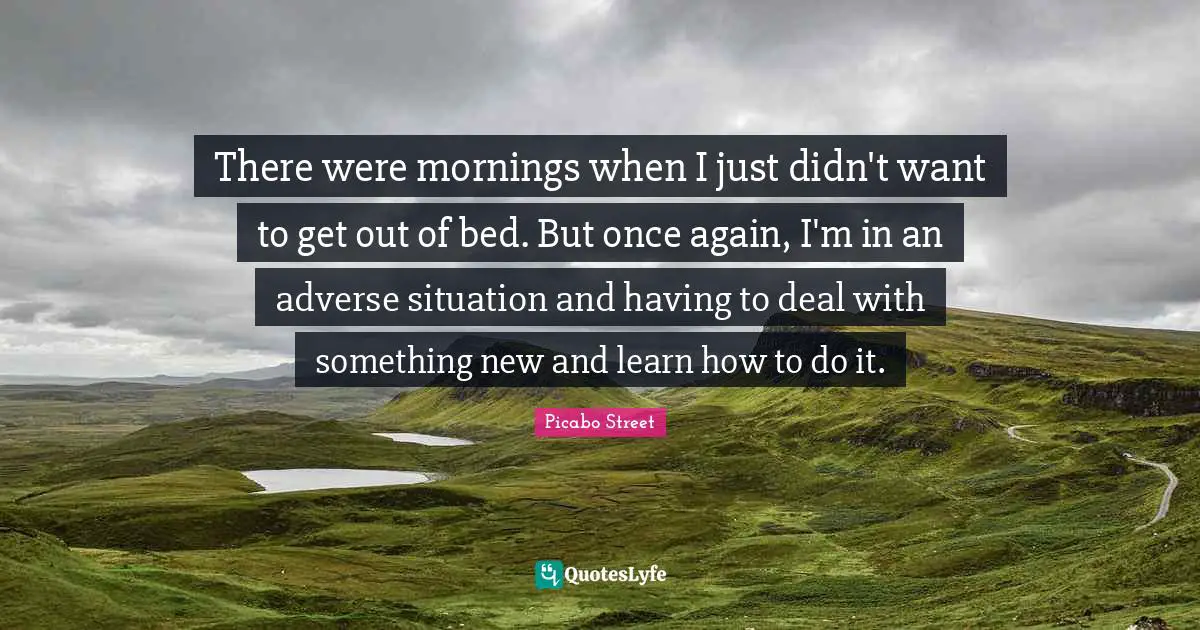 There were mornings when I just didn't want to get out of bed. But once again, I'm in an adverse situation and having to deal with something new and learn how to do it.