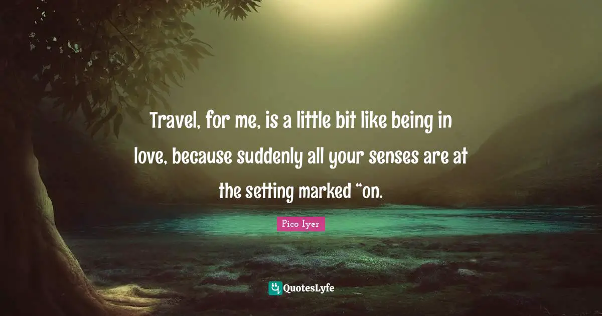 Travel, for me, is a little bit like being in love, because suddenly all your senses are at the setting marked “on.