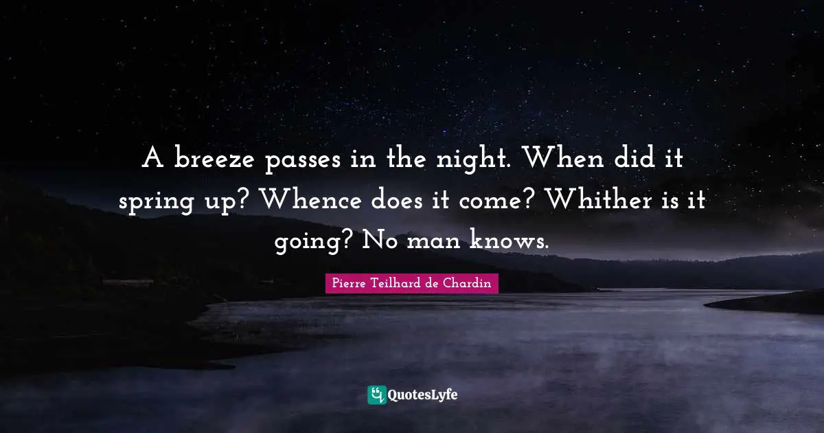 A breeze passes in the night. When did it spring up? Whence does it come? Whither is it going? No man knows.