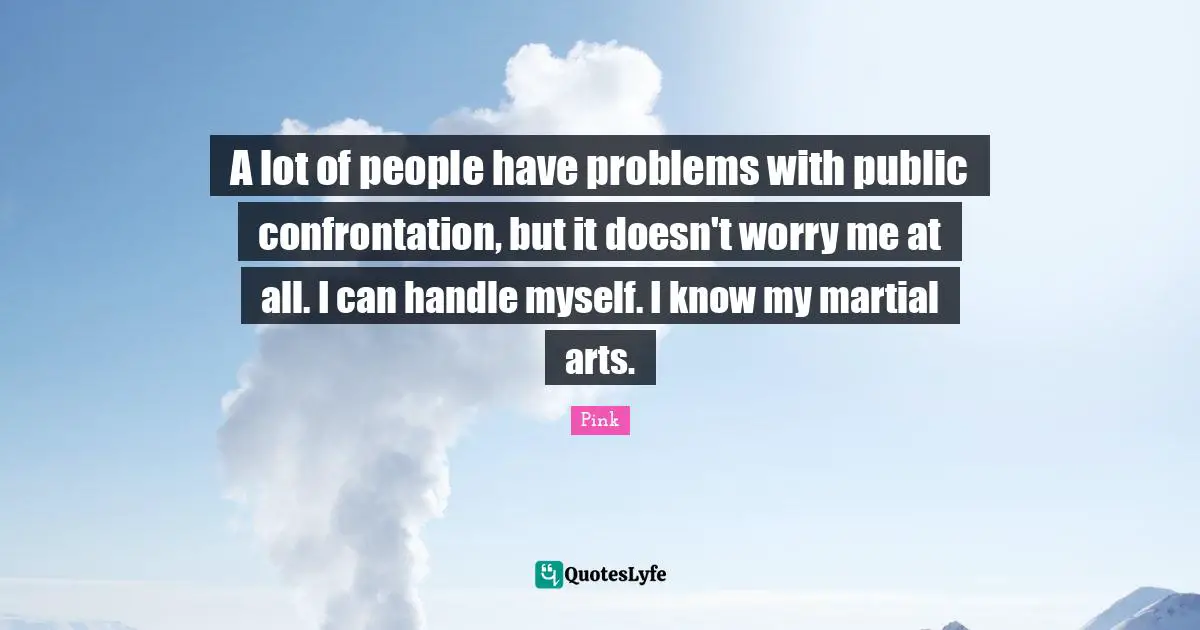 A lot of people have problems with public confrontation, but it doesn't worry me at all. I can handle myself. I know my martial arts.