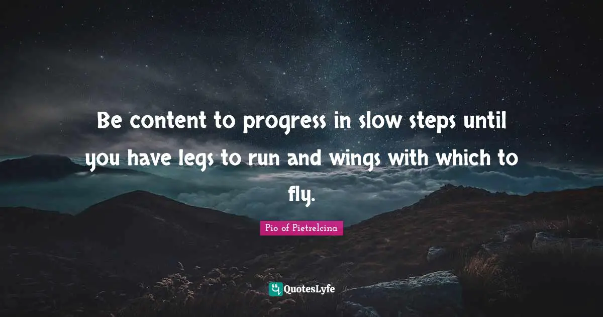 Be content to progress in slow steps until you have legs to run and wings with which to fly.