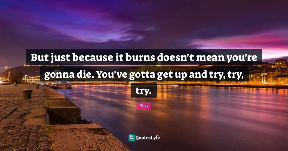But just because it burns doesn't mean you're gonna die. You've gotta get up and try, try, try.