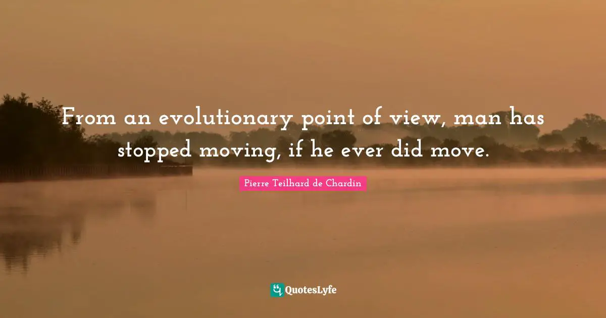 From an evolutionary point of view, man has stopped moving, if he ever did move.